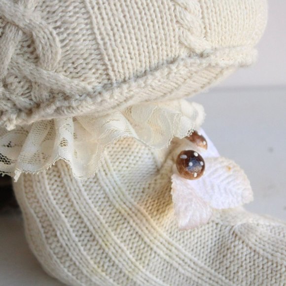 Knit Sweater Toadstool with Vintage Lace and Toadstools, Upcycled, Cottage - Picture 2 of 10